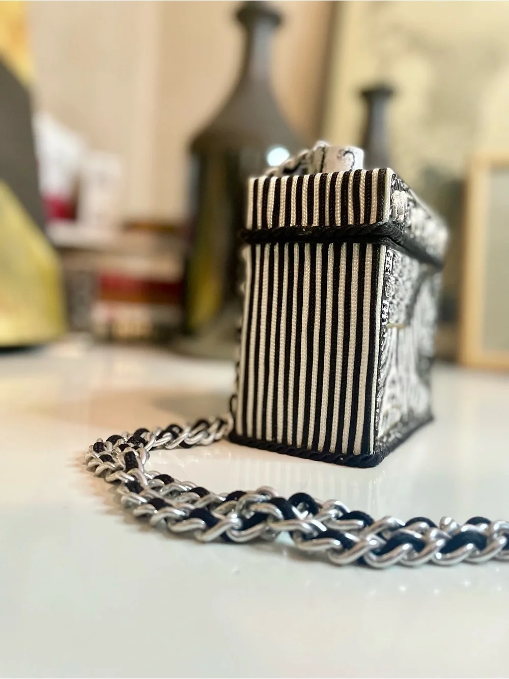 Mary Frances Handcrafted Black & White Zebra Purse
